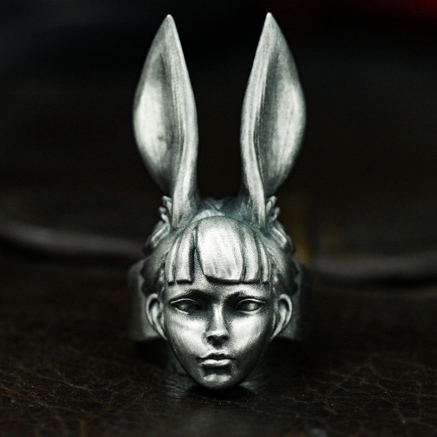 Bunny Girl Ring - 925 Silver Handmade Surreal Portrait