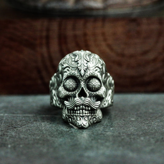 Tattoo Skull Ring - 925 Sterling Silver Handmade