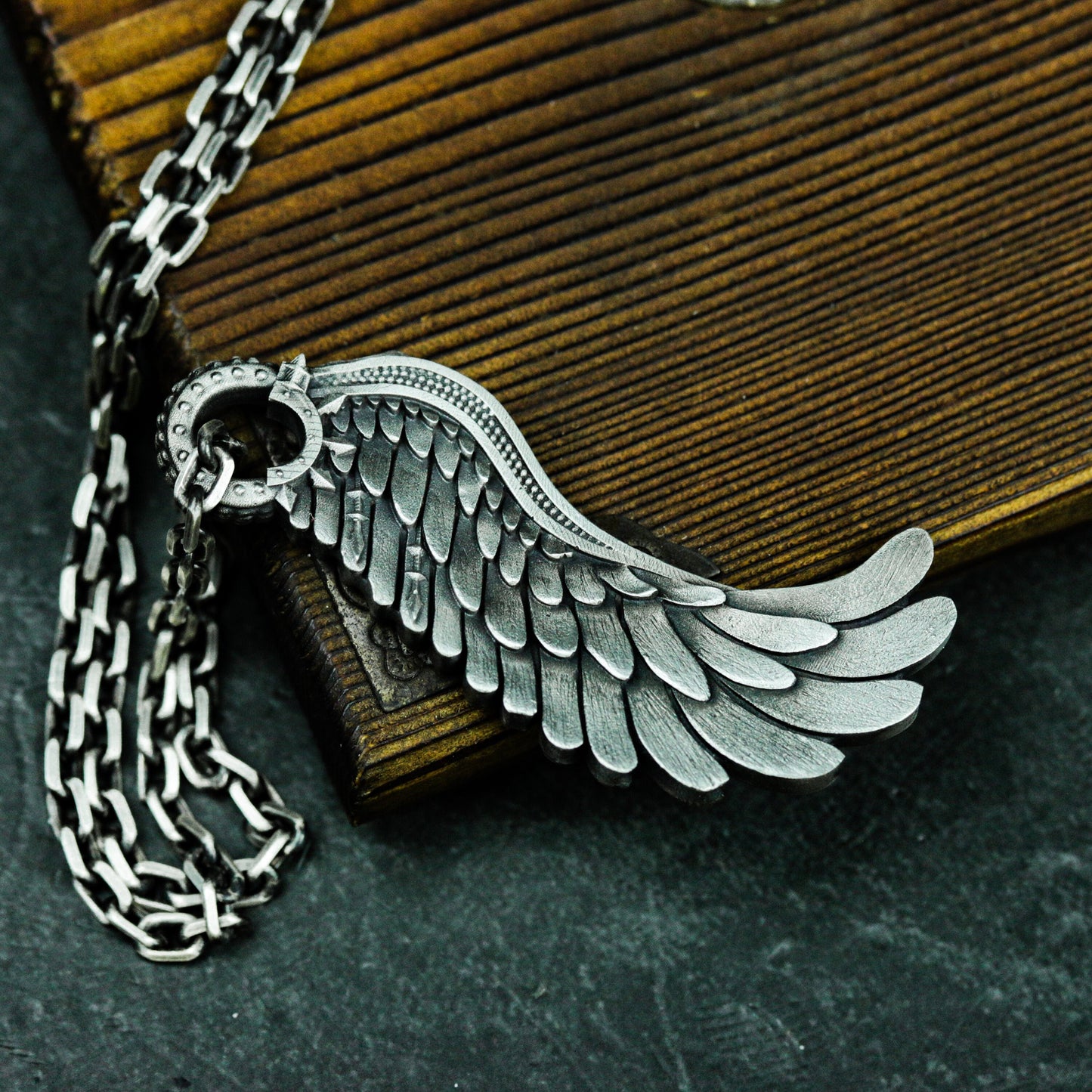 Mecha Feather Wing Pendant - 925 Sterling Silver Handmade