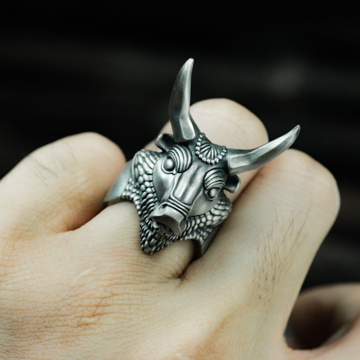 Bull Totem Ring ¨C Handmade 925 Silver Tribal Guardian Band