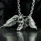 Kneeling Angel Pendant with Folded Wings - 925 Sterling Silver Handmade
