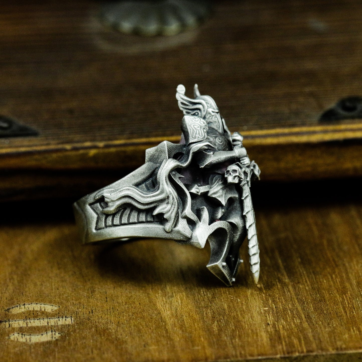 Horned Demon Sword Ring - 925 Sterling Silver Handmade
