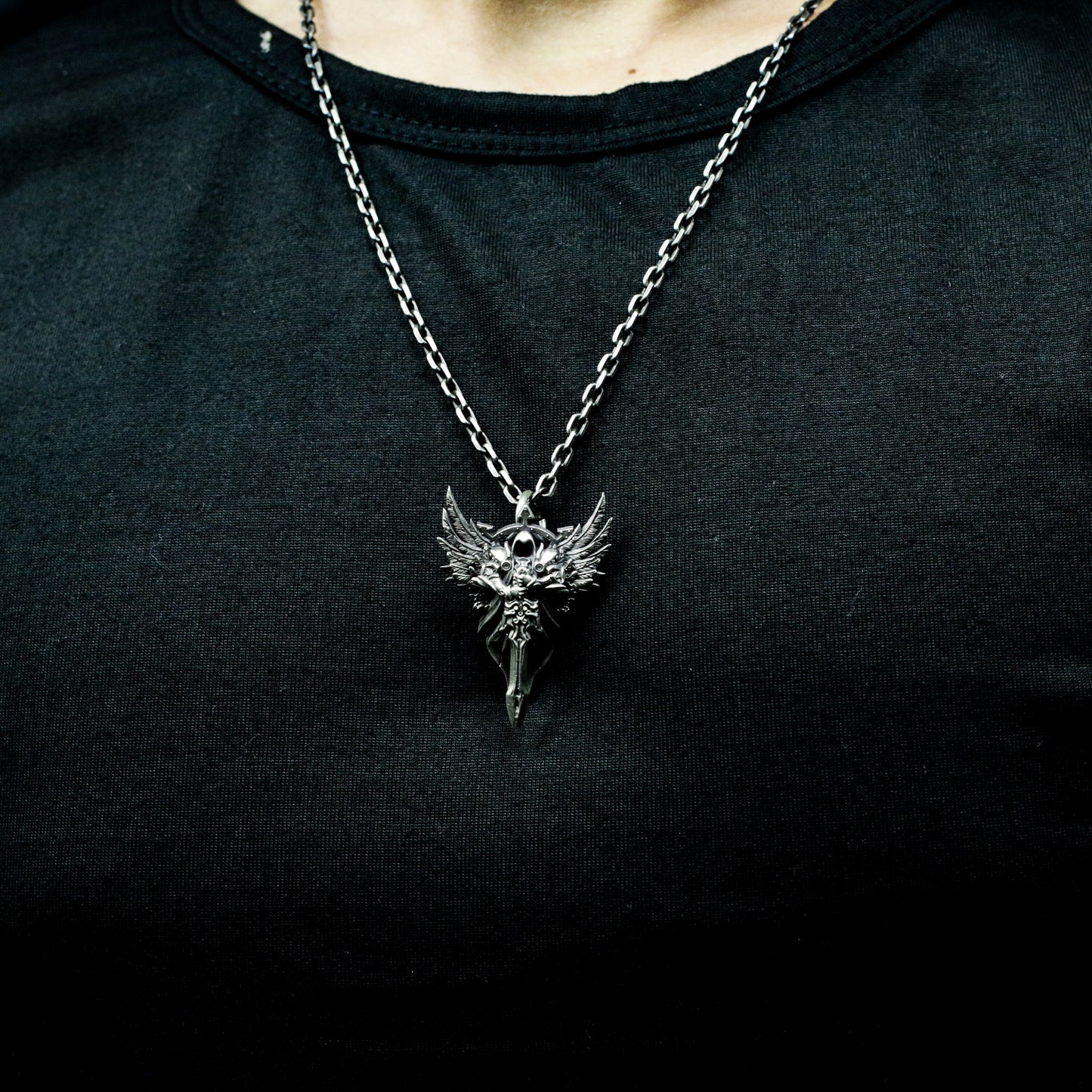Winged Skull Crown Sword Pendant - 925 Sterling Silver Handmade