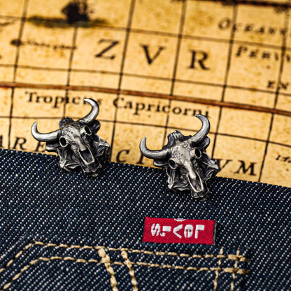 Skull Bull Cufflinks - 925 Sterling Silver Handmade