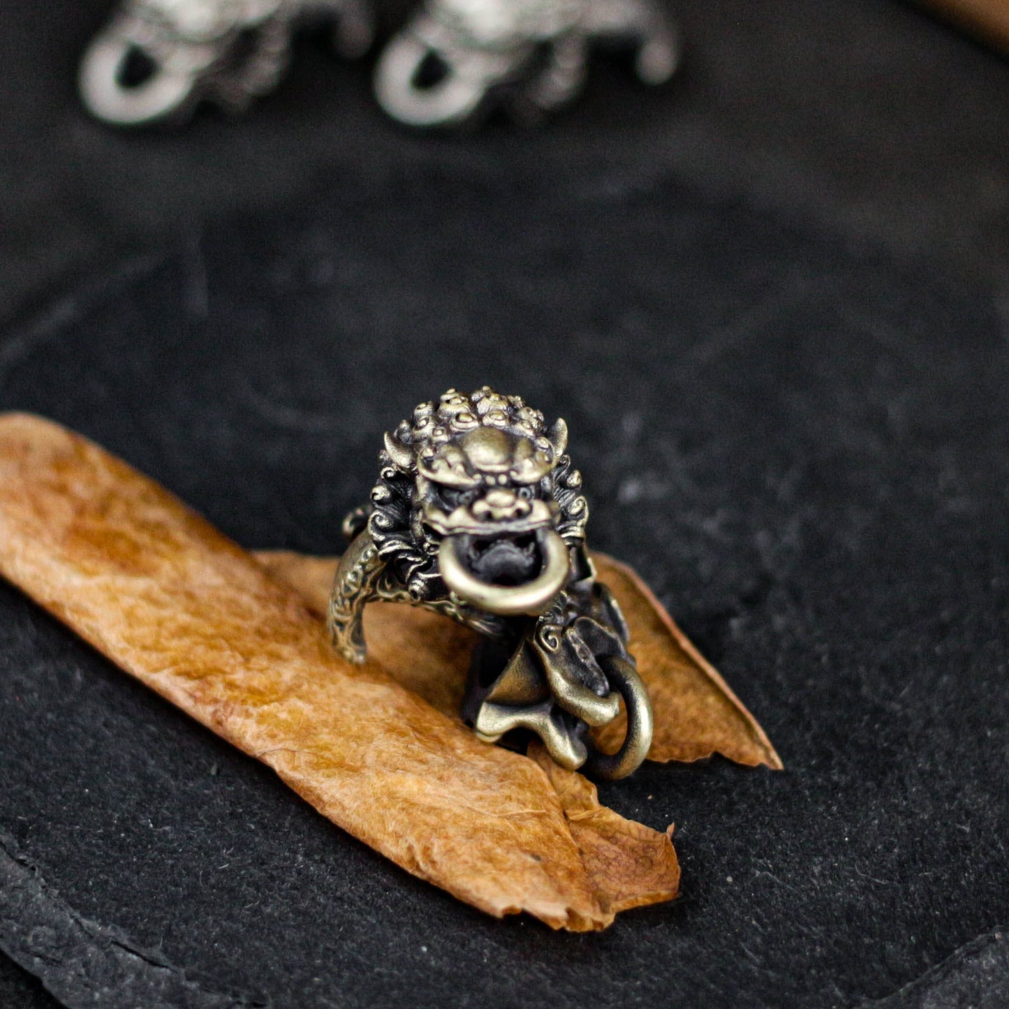 Tang Lion Bite Cufflinks, 925 Silver Handmade