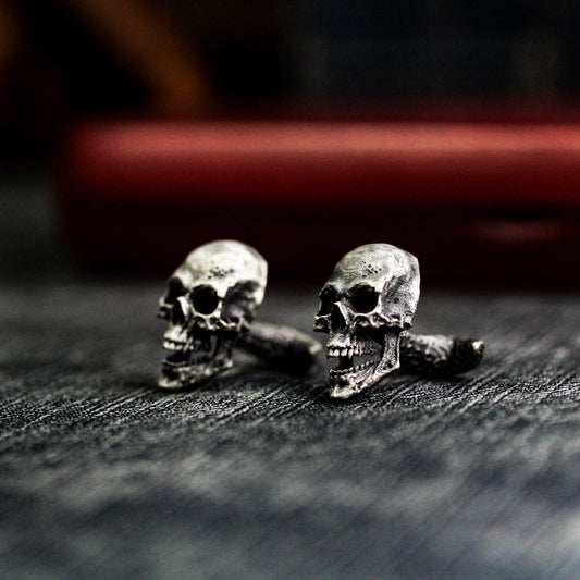 Biker Skull Cufflinks - Gothic Rock Style 925 Silver Handmade