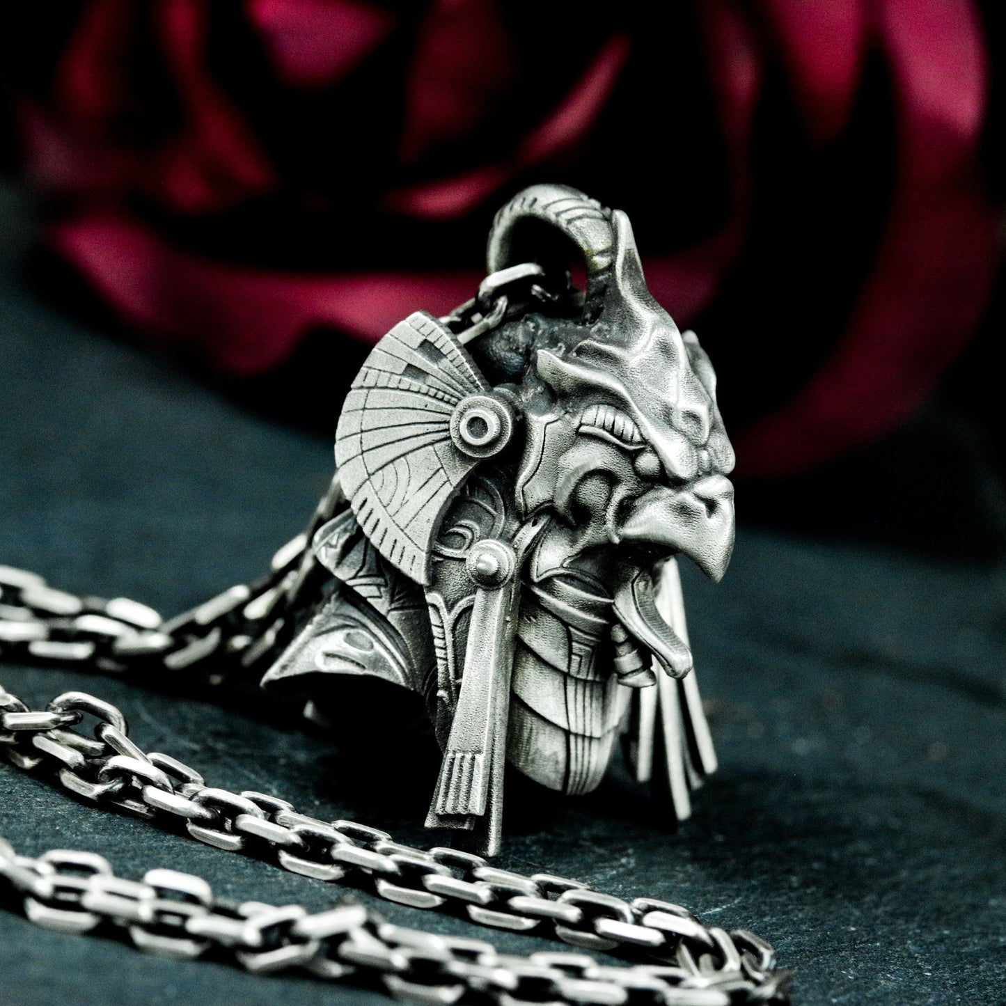 Horus Falcon Pendant with Armored Detail - 925 Sterling Silver Handmade