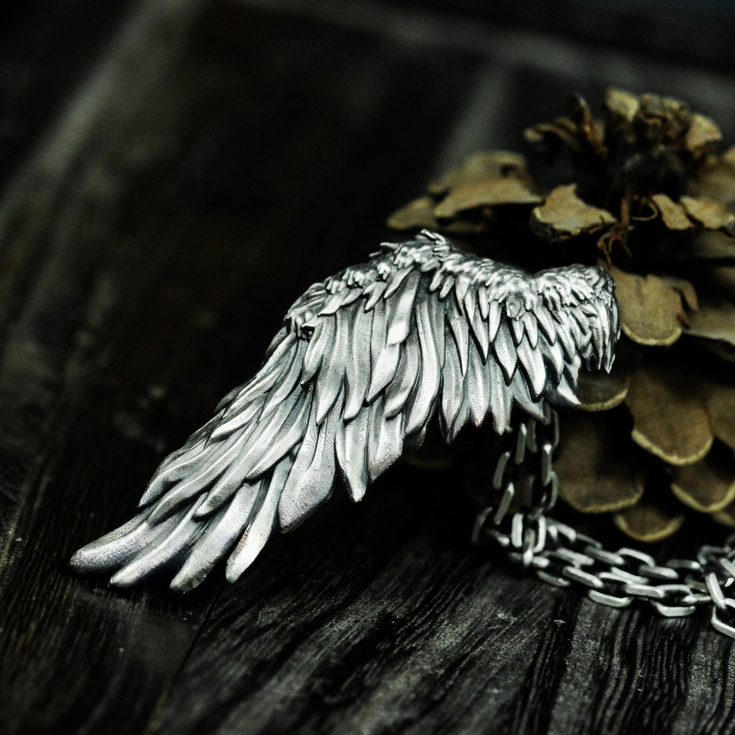 Broken Wing Pendant with Layered Feathers - 925 Sterling Silver Handmade