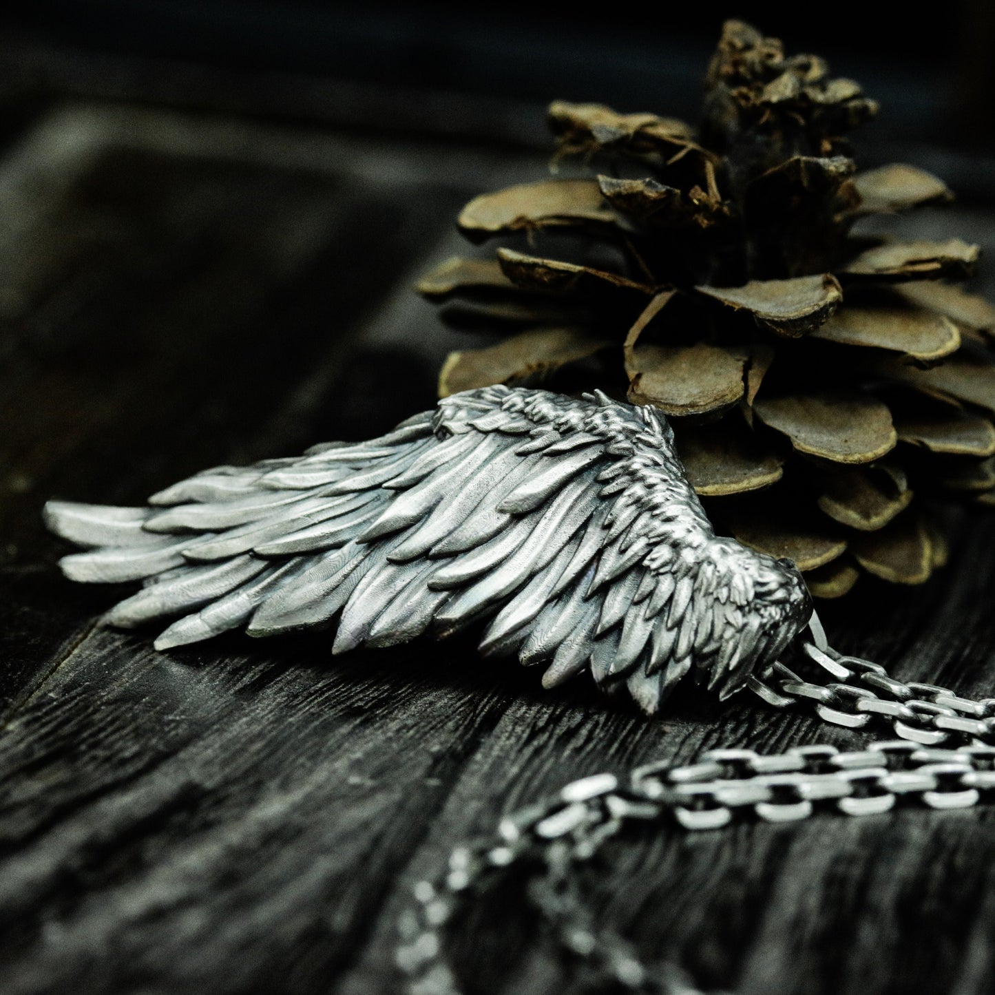 Broken Wing Pendant with Layered Feathers - 925 Sterling Silver Handmade
