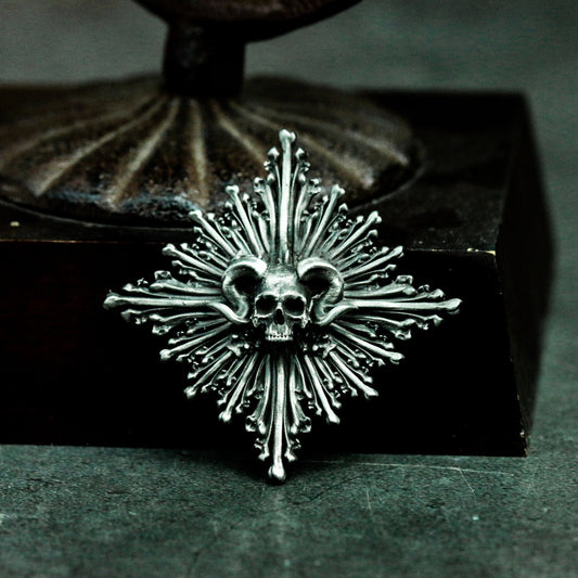 Radiant Skull Pendant with Spiked Halo ¨C 925 Sterling Silver Handmade