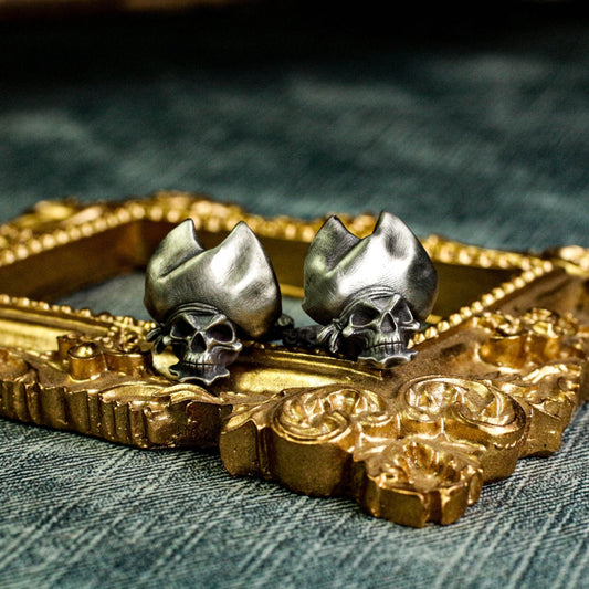 Pirate Skull Cufflinks - Gothic Hat Style 925 Silver Handmade