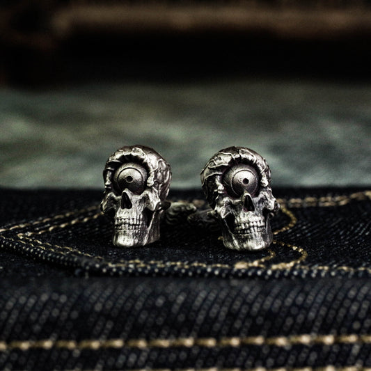 One-Eyed Skull Cufflinks, Scary Big Eyeballs - 925 Sterling Silver Handmade