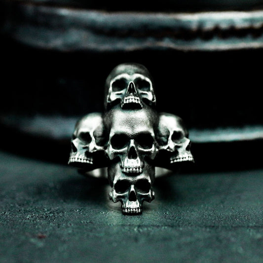Five Skulls Ring - 925 Silver Handmade