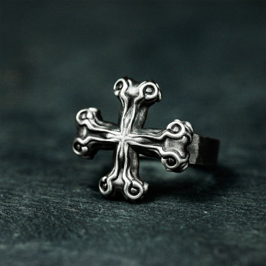 Iron Cross Ring with Barbed Tips ¨C 925 Sterling Silver Handmade