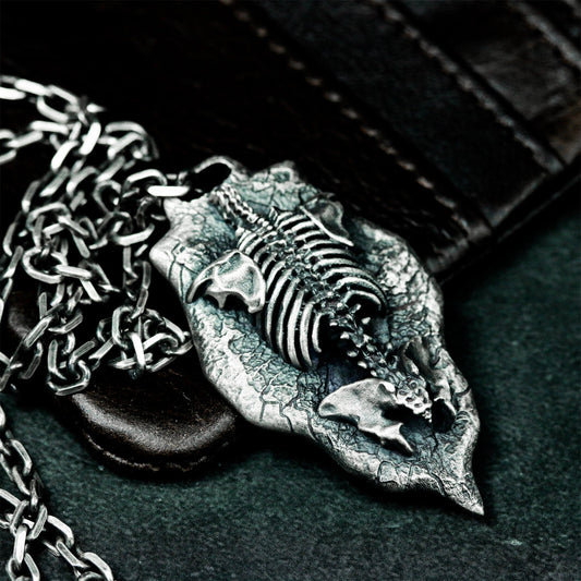 Human Skeleton Pendant with Ribcage and Spine Detail ¨C 925 Sterling Silver Handmade