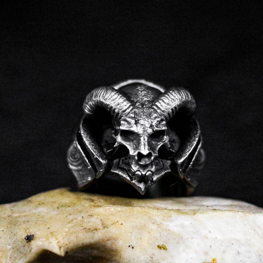 Horned Demon Skull Ring ¨C 925 Sterling Silver Handmade