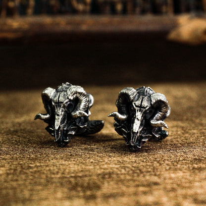 Sheep Head Skull Cufflinks - 925 Sterling Silver Handmade