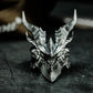 Horned Demon Ring with Gothic Carving ¨C 925 Sterling Silver Handmade