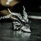 Horned Demon Ring with Gothic Carving ¨C 925 Sterling Silver Handmade