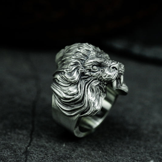 Lion Mask Ring ¨C Handmade 925 Silver Gothic Beast Band