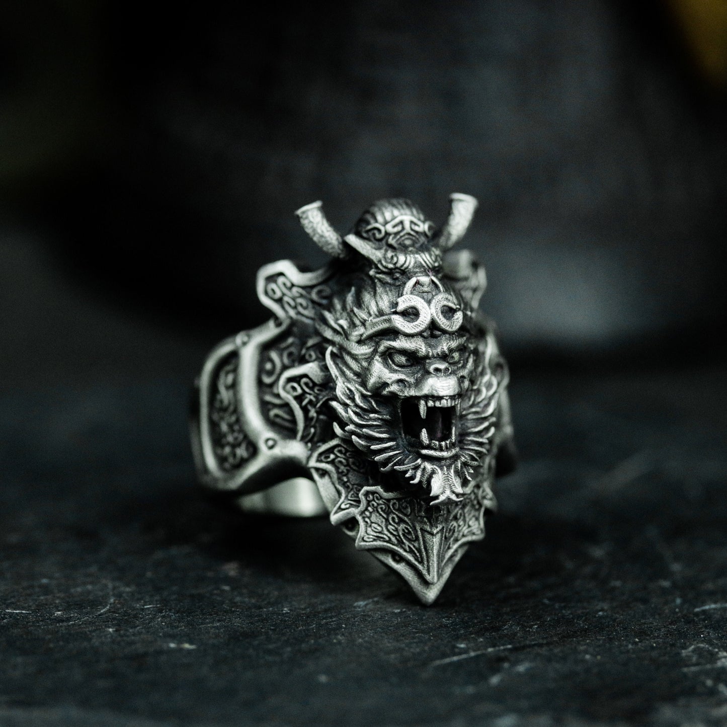 Demon Monkey King Ring with Tribal Armor - 925 Sterling Silver Handmade