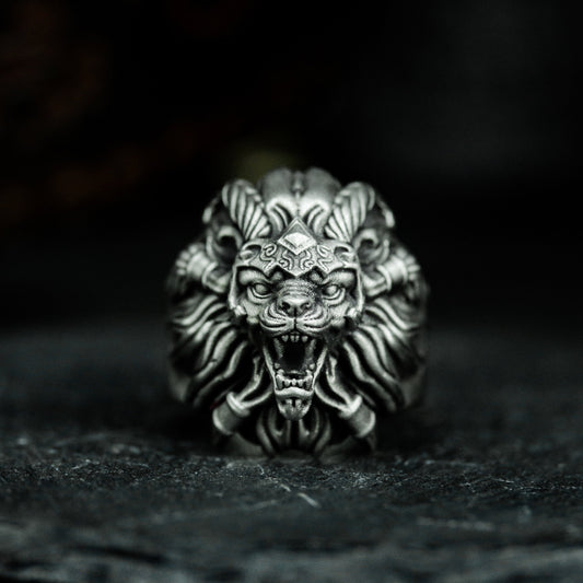 Armored Lion Ring ¨C Handmade 925 Silver War Beast Band