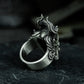 Horned Demon Goat Ring with Carved Flames ¨C 925 Sterling Silver Handmade