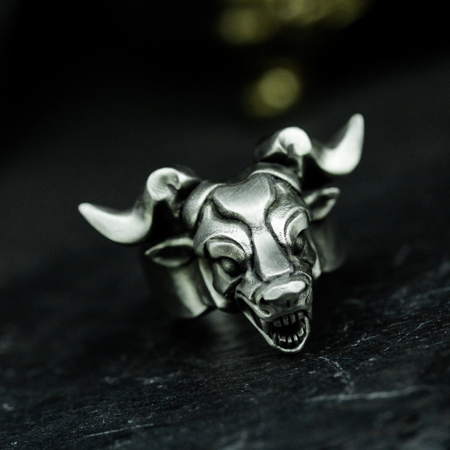 Demonic Bull Ring - 925 Silver Handmade Dark Totem