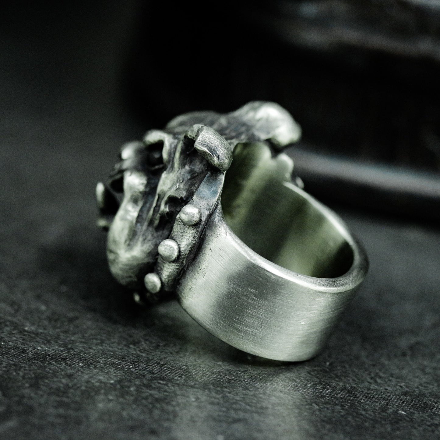 Snarling Bulldog Ring - 925 Silver Handmade Fierce Companion