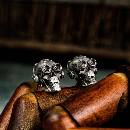Gas Mask Skull Cufflinks - Handmade 925 Sterling Silver