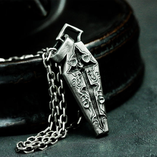Gothic Coffin Pendant with Ornate Carvings ¨C 925 Sterling Silver Handmade