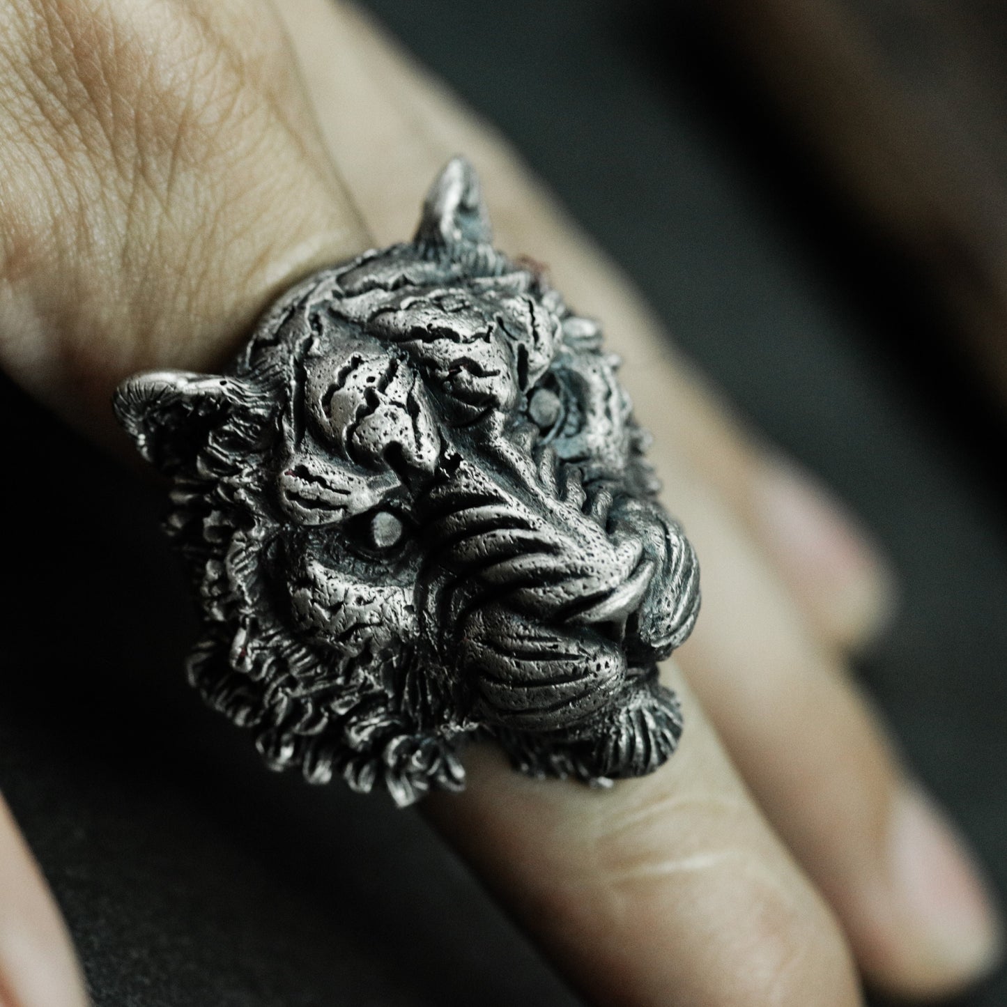 Big Tiger Head Ring - 925 Silver Handmade