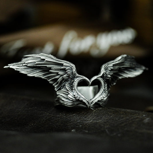 Heart With Wings Ring - 925 Silver Handmade