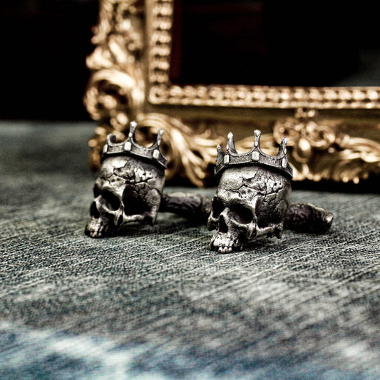 Crown Skull Cufflinks - 925 Silver Handmade