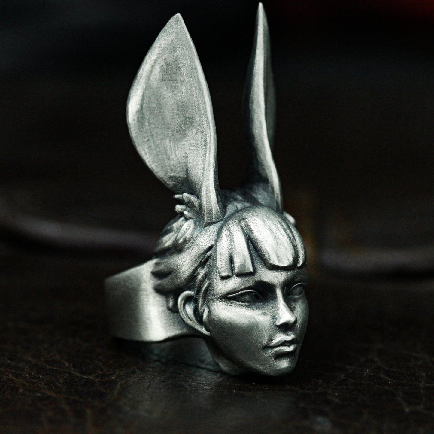 Bunny Girl Ring - 925 Silver Handmade Surreal Portrait