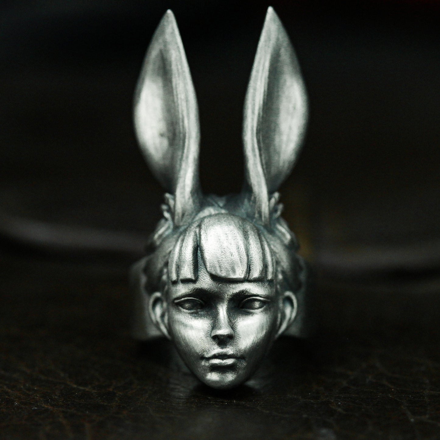 Bunny Girl Ring - 925 Silver Handmade Surreal Portrait