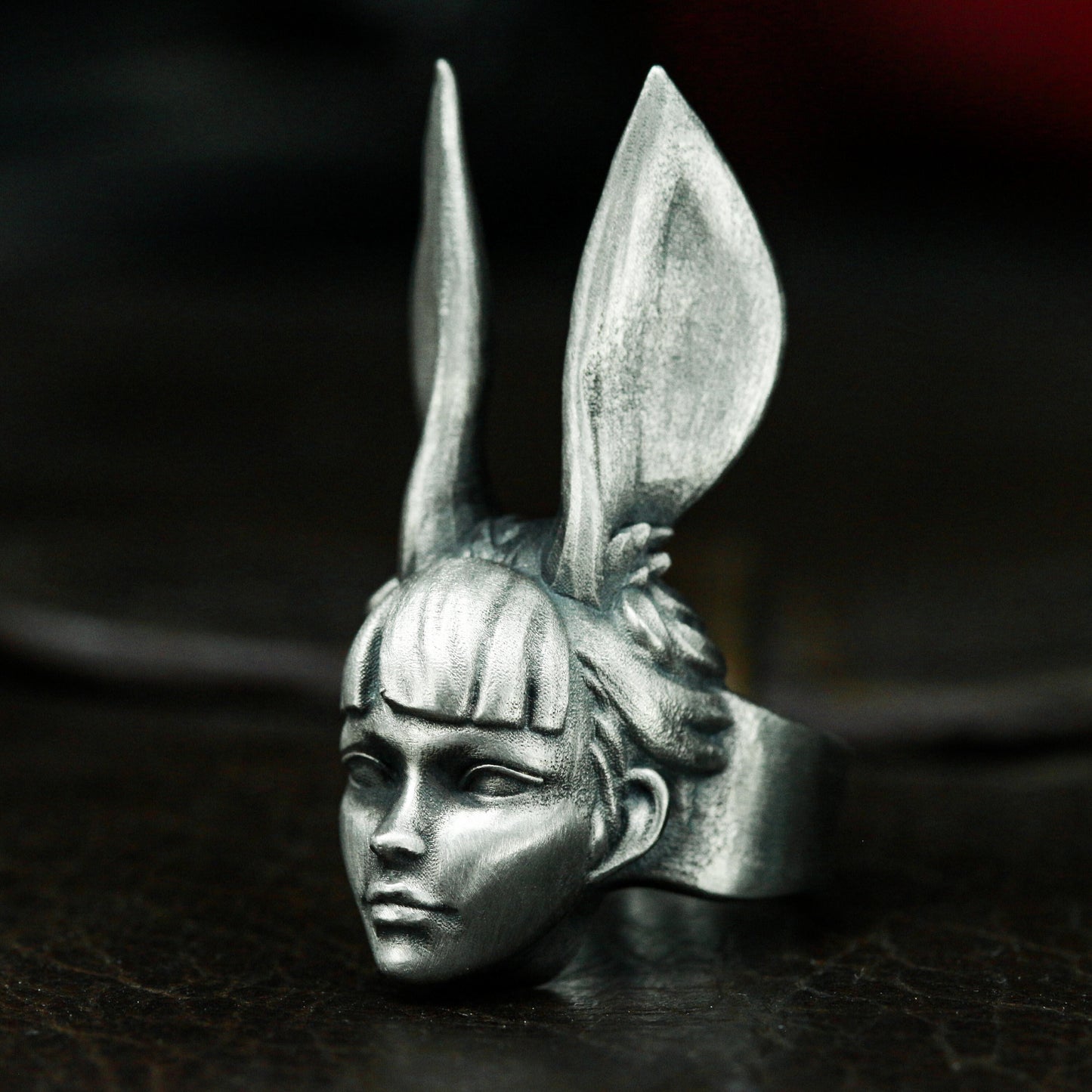 Bunny Girl Ring - 925 Silver Handmade Surreal Portrait