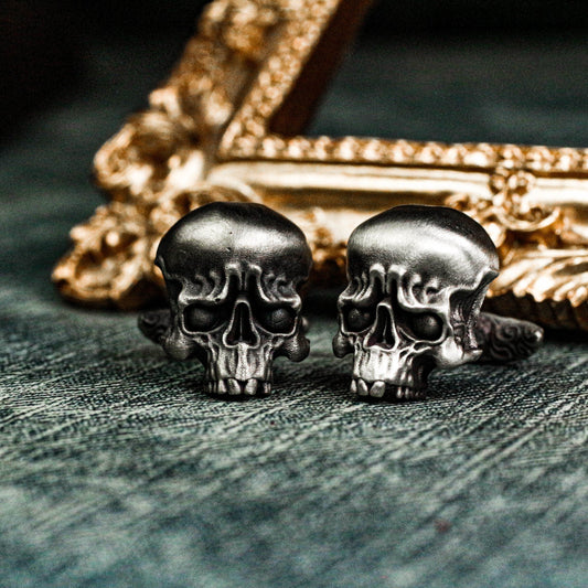Big Eyes Glossy Skull Cufflinks - 925 Sterling Silver Handmade