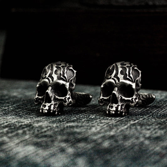 Mexican Carved Skull Cufflinks - 925 Sterling Silver Handmade