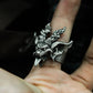 Demon Skull Ring with Dual Horns and Open Jaw ¨C 925 Sterling Silver Handmade