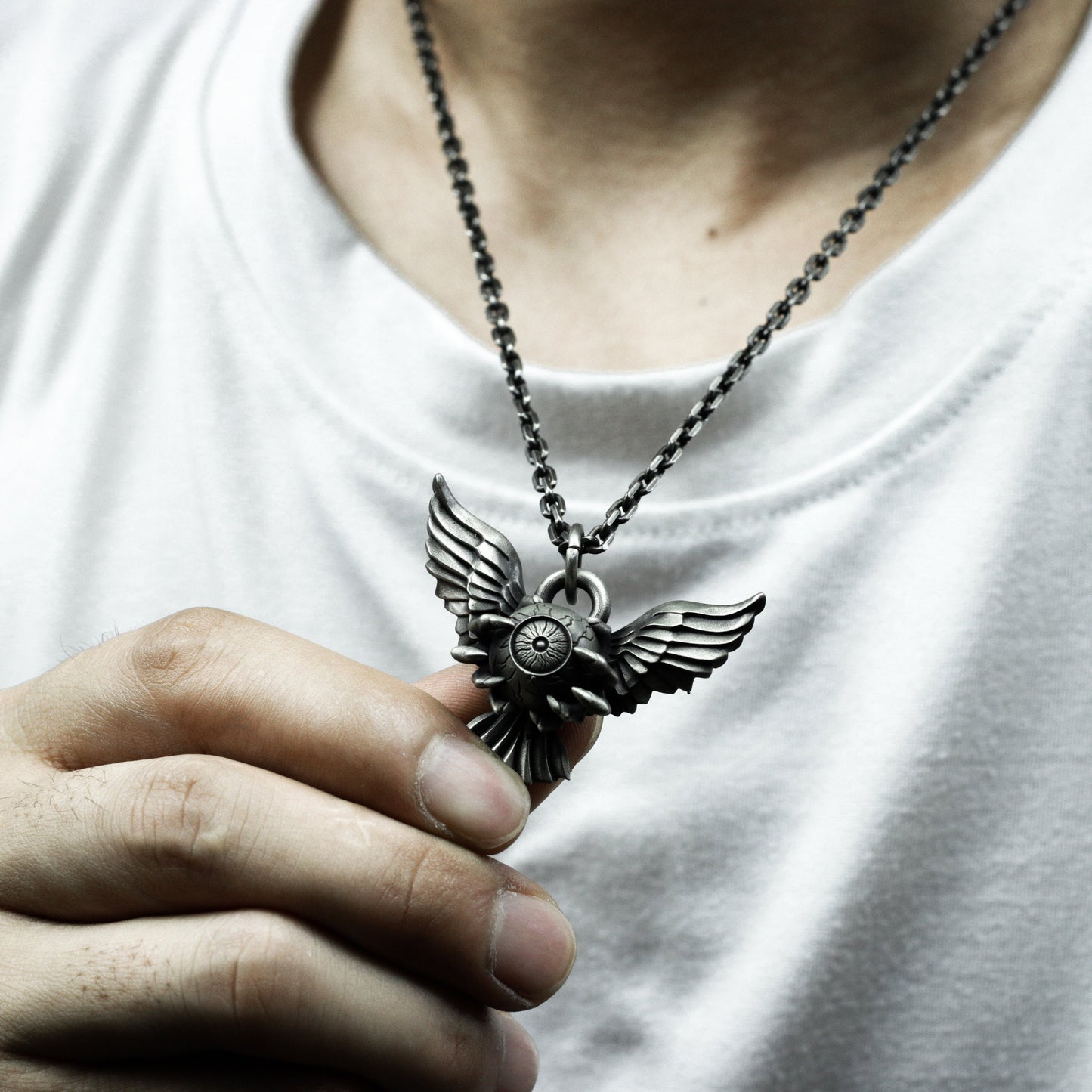 Winged Eye Gear Pendant ¨C 925 Silver Handmade