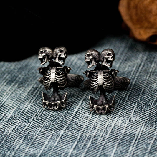 Mutant Double Headed Skull Cufflinks - 925 Silver Handmade