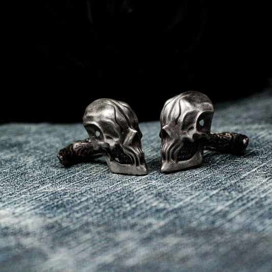 Warrior Skull Cufflinks, Abyssal Demon Design - 925 Sterling Silver Handmade