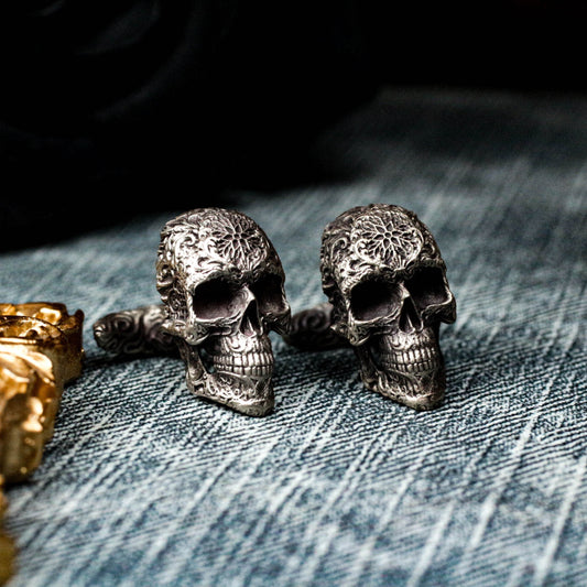 Ornate Skull Cufflinks, 925 Silver Handmade