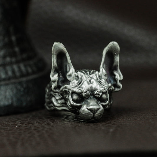 Angry Cat Ring ¨C Handmade 925 Silver Fierce Feline Band