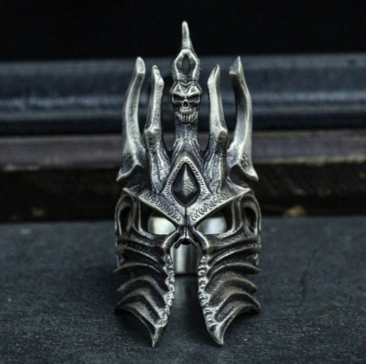 Dark King Skull Crown Ring - 925 Silver Handmade