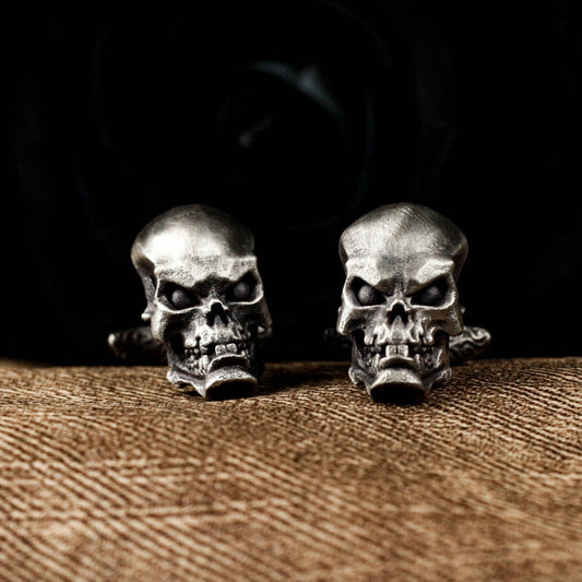 Glossy Skull Cufflinks, Vicious Design - 925 Sterling Silver Handmade