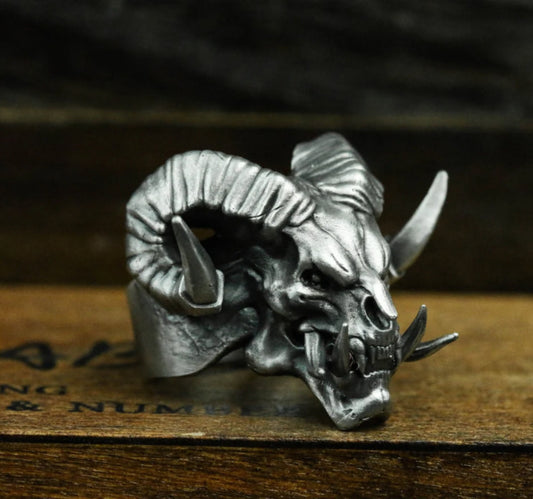 Devil Sheep Skull Ring - 925 Silver Handmade