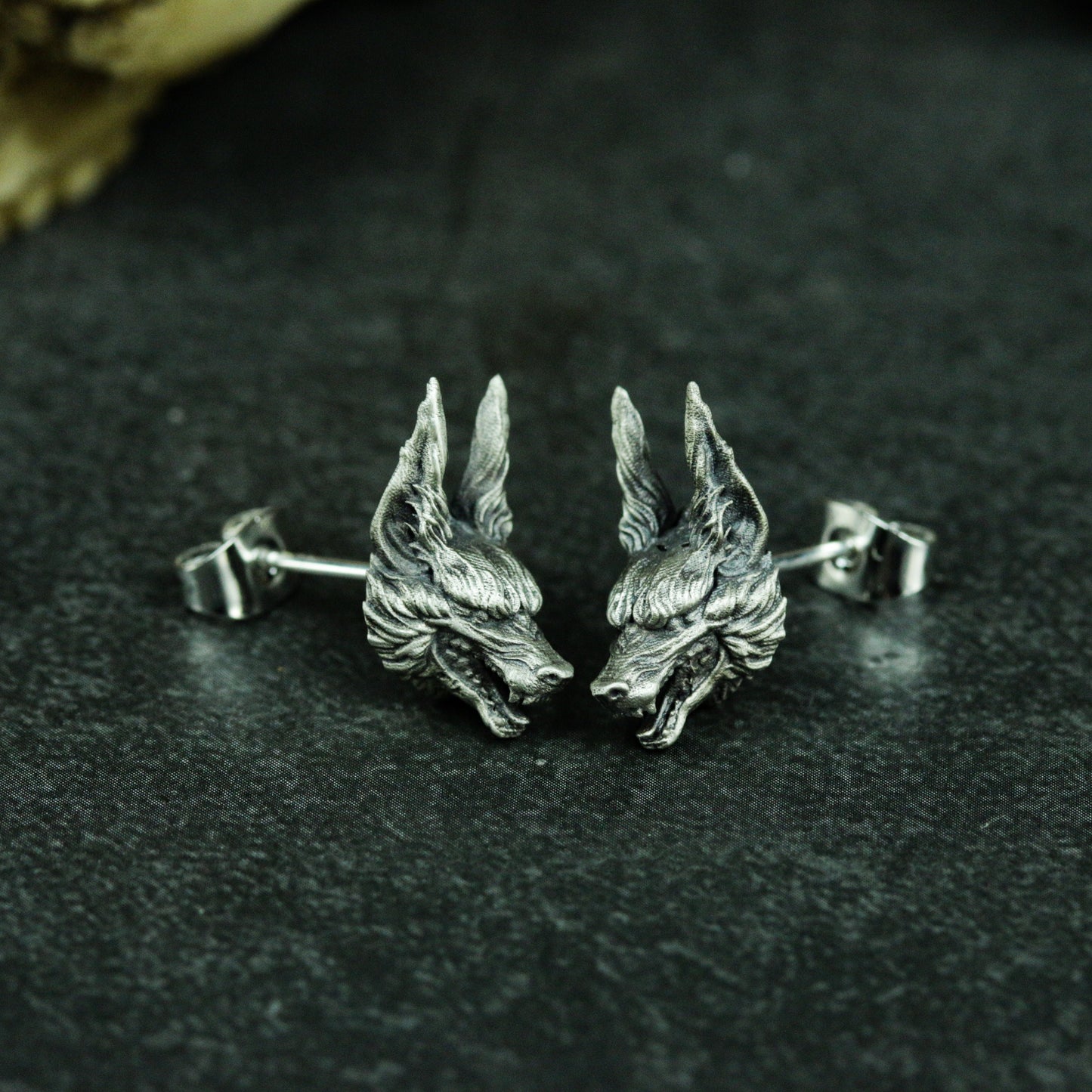 Long Ear Wolf Earrings ¨C Handmade 925 Silver Gothic Beast Studs