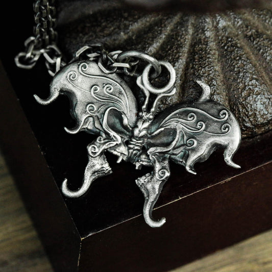 Butterfly Skull Pendant - 925 Silver Handmade